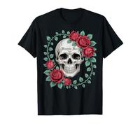 Memento Mori - Teschio con Rose, Stile Tatuaggio Gotico Vintage Maglietta