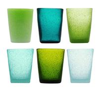 Memento Set 6 Bicchieri da Acqua in Vetro Colorato Fantasia Giada Cilindrica 310ml