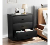Memobarco Comodino, comodino, moderno comodino con 3 cassetti, piccola cassettiera in legno per camera da letto piccoli spazi, nero