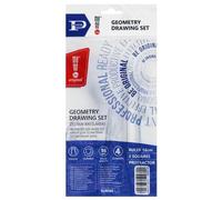 Memobe - Set geometrico - 4 pezzi - per studenti - plastica trasparente/trasparente - per scuola elementare, matematica - 2 squadre da disegno, 1 goniometro, 1 righello da 16 cm
