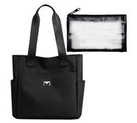 MEMOFYND 1 borsa da donna e 1 borsa per cosmetici, borsa impermeabile di grande capacità, borsa per la spesa con scomparto in nylon, adatta per la scuola, il pendolarismo, (nero)
