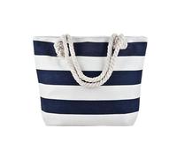 MEMOFYND 1 borsa da spiaggia a righe grande impermeabile avambraccio, borsa a tracolla a righe con manico in corda per ragazze e donne, blu e bianco.