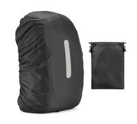 MEMOFYND 1 borsa posteriore riflettente con 1 borsa portaoggetti con coulisse, impermeabile, zaino impermeabile, per escursioni, trekking, copertura riflettente, parapioggia zaino (nero)
