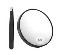 MEMOFYND 1 lente d'ingrandimento 30x, con 1 pinzetta e 1 scatola di carta, lente d'ingrandimento portatile, specchio compatto, specchio per il trucco tascabile (nero)