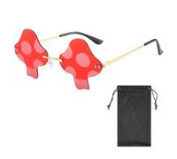 MEMOFYND 1 paio di occhiali da sole a forma di fungo senza montatura, 1 custodia, occhiali da rave party, occhiali da sole alla moda, lenti irregolari, adatti sia per uomini che per donne (rosso)