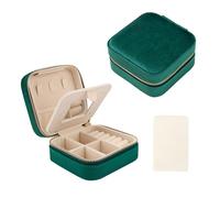 MEMOFYND 1 scatola portagioie quadrata in velluto verde con 1 panno lucidante in argento bianco, anelli, orecchini, collane e bracciali.
