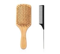 MEMOFYND 1 spazzola per capelli di bambù naturale con 1 pettine per capelli di coda, spazzola lisciante antistatica, spazzola per massaggio ad aria, spazzola piatta per capelli, per uomini