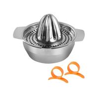 MEMOFYND 1 spremiagrumi in acciaio inox, 2 anelli, sbuccia-arancia, succo manuale di frutta e arancia, facile da pulire, spremiagrumi a mano con contenitore