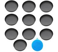 MEMOFYND 10 Mini Stampi Per Torta Neri, Con Spazzola Di Pulizia In Silicone Blu, Fondo Rimovibile, Antiaderente