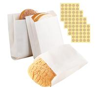 MEMOFYND 100 Sacchetti Antigrasso di Carta Con 100 Adesivi per Sigilli Rotondi, per Alimenti e Imballaggi Alimentari, Autosaldanti
