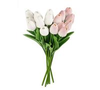 MEMOFYND 16 pezzi tulipani artificiali, bouquet di tulipani artificiali, composizioni floreali per matrimonio, decorazione matrimonio (bianco, rosa chiaro)