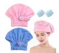 MEMOFYND 2 Asciugamani Per Capelli,2 Polsini Per Il Lavaggio Del Viso,Asciugamano Per Capelli In Microfibra,Cuffia Per Capelli Asciutti,Asciugamano Per Capelli Ad Asciugatura Rapida (Blu, Rosa)