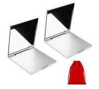MEMOFYND 2 specchi trucco argento con una custodia rossa, piccolo e pieghevole, piccolo specchio a mano, portatile per i viaggi.