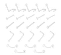 MEMOFYND 20 connettori per naso trasparenti, 5 connettori per sopracciglia, naselli invisibili, anelli per naso forati, anelli acrilici a forma di L, cerchietti trasparenti, 7cm, Acrilico