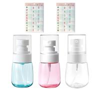 MEMOFYND 3 flaconi di lozione da 30 ml con 2 adesivi, bottiglie spray trasparenti, bottiglie di profumo, bottiglie di nebulizzatore portatile per il viaggio (trasparente, blu, rosa).
