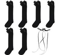 MEMOFYND 3 paia di calze nere e 2 fermagli per capelli neri, calze a fiocco, calze per la scuola, calze uniformi, adatte per bambine da 7 a 12 anni, Nero , S-L