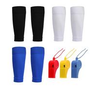 MEMOFYND 3 paia di calzini da calcio e 3 pipe, scaldamuscoli per gambe per bambini, maniche per calzini da calcio, scaldamuscoli per principianti in corsa o allenamento (nero/blu/bianco), multicolore,