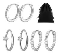 MEMOFYND 3 paia di orecchini in argento e 1 custodia portaoggetti, orecchini a cerchio, stile cuscino per dormire, orecchini cartilaginei da donna, Argento