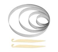 MEMOFYND 4 cerchi per torta in acciaio inossidabile con 2 spatole in plastica, stampi per torta perforati, cerchi da pasticceria, stampi per cialde in acciaio inossidabile per la cucina