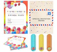 MEMOFYND 42 inviti arcobaleno, 42 adesivi, inviti per feste e biglietti di compleanno, buste piegate, per ragazzi e ragazze, festa di compleanno, festa di rave (colorata)