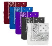 MEMOFYND 5 Pezzi Bandana Multifunzione Sciarpa Cotone Mimetico Maschera Viso Uomo Donna Fascia Fazzoletto Quadrato per Feste Sportive - Nero, Bianco, Rosso, Blu Reale, Viola Scuro