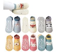 MEMOFYND 6 Paia di Calzini da Pavimento in Cartoni Animati, Accessori Termici in Cotone, Morbidi Antiscivolo, Corti, per Bambini Unisex (1-3 Anni), Beige, Blu