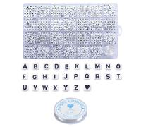 MEMOFYND 810 perline a forma di lettere, 1 rotolo di corda elasticizzata, set di perline con lettere, lettere di perla, lettere quadrate (bianco)