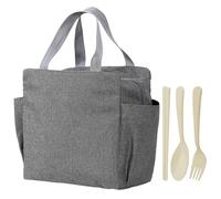 MEMOFYND Borsa Isolata Grigia Con 3 Set di Posate - Impermeabile, Pratica per il Pranzo, Grande Capacità Bento, Adatta per Pic-nic