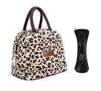 MEMOFYND Borsa per il pranzo in 1 pezzo con motivo leopardato e 1 tasca per posate, borsa frigo in tessuto Oxford, pratica borsa per il trasporto a prova di perdite, adatta per lavoro, scuola, picnic