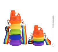 MEMOFYND Bottiglia d'Acqua in Silicone con Spazzola per Cannuccia, Portatile e Pieghevole per Bambini, a Prova di Perdite per Viaggi