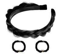 MEMOFYND Fascia Morbida Intrecciata con 2 Accessori per Capelli Elastici, Fascia Imbottita e Invisibile (Nero)