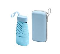 MEMOFYND Mini Ombrello Compatto da Viaggio Antivento e Pieghevole con Scatola Portaoggetti - Blu Cielo/Celeste