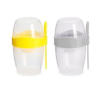 MEMOFYND Overnight, contenitore per farina d'avena, 870 ml, portatile, a prova di perdite, con forchetta e cucchiaio, riutilizzabile, adatto per insalata, frutta, noci e cereali (giallo, grigio)