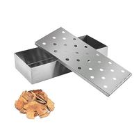 MEMOFYND Scatola per affumicatura, acciaio inossidabile, rettangolare, argento, accessorio per barbecue
