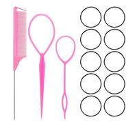 MEMOFYND Set di 3 attrezzi per capelli con 10 elastici per capelli, accessori per lo styling dei capelli, strumento per capelli fai da te, coda di cavallo, set di styling per capelli (rosa)