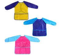 MEMOFYND Set di 3 grembiuli da pittura impermeabili per bambini, grembiule da pittura con tasche, grembiule per bambini dai 3 agli 8 anni, grembiule da cucina, adatto per pittura, cucina, Rosa rossa,