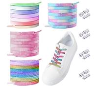 MEMOFYND Set di 4 paia di lacci colorati senza cravatta, elastici con fibbia in metallo, universali, per scarpe in tela, scarpe sportive, stivali, multicolore, 120