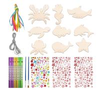 MEMOFYND Set di 9 campanelli a vento con animali marini, decorazioni creative da appendere per esterni, set di campanelli a vento creativo fai da te, pittura in legno con animali marini