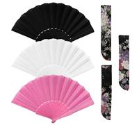 MEMOFYND Ventagli pieghevoli portatili da 3 pezzi e borse da 3 pezzi, ventagli portatili, ventagli di kung fu tai chi, adatti per regali di decorazione murale per feste (bianco/rosa/nero)