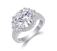 Memoire - Anello da donna con 5 carati di moissanite rotonda in argento 9 K, misura 61 (19,4)