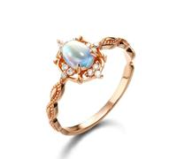 Memoire - Anello da donna, stile retrò, con pietra di luna, oro rosa, per compleanno, 16 (17,8), Oro rosa 18 carati (750), Pietra di luna
