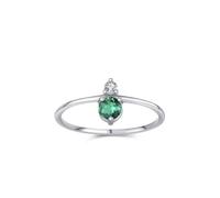 Memoire - Anello dichiarato, design semplice, a 3 punte, rotondo, 0,25 carati, smeraldo e moissanite in oro bianco 18 carati, misura 16 (17,8)