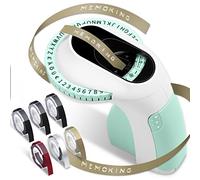 Memoking Etichettatrice E975 con 6 rotoli di etichette per goffratura 3D con goffratura, etichettatrice portatile Embossed Label Maker per organizzazione, fai da te (£/€, Ö, Ü)