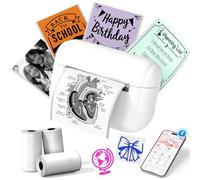 Memoking Mini Stampante Portatile - Q02E Stampante Termica Portatile Bluetooth, Stampante Etichette Adesive con 3 Rotolo di Carta, Mini Stampante Termica per Foto, Appunti di Studio, Regalo(Bianco)