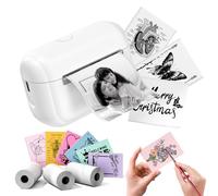 Memoking Mini Stampante Portatile - Q02E Stampante Termica Portatile Bluetooth, Stampante Etichette Adesive con 3 Rotolo di Carta, Mini Stampante Termica per Foto, Appunti di Studio, Memo, DIY(Bianco)
