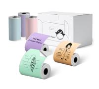 Memoking T02/M02L/Q02E/M02/M02X Carta Adesiva Verde/Viola/Arancione/Rosa/Verde Chiaro/Viola Lavanda - 20 anni Adesiva 50 mm x 3,5 m, Carta Termica per Journal, Testi, Fotografici, Studio, 6 Rotoli