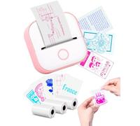 Memoking T02 Mini Stampante Sticker Printer Stampante Termica Portatile Inkless Stampante Sticker Maker Macchina Sticker Maker Stampante Tascabile per Grafici di Studio, Diagrammi Anatomici, Rosa