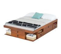 Memomad Letto Funzionale Bali - Molto Spazio di stoccaggio e cassetti, Ideale per Le Piccole camere da Letto - Legno massello e Design Esclusivo - Prezzo incl. Rete a doghe - 140x200cm Caramello