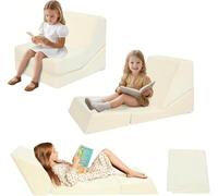 MeMoreCool Divano allungabile per bambini, sedia a sdraio pieghevole 3 in 1, per bambini da 1 a 3 anni, colore beige