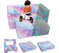 "MeMoreCool Divano Letto per Bambini Poltrona per Bambini, Glow in The Dark Rainbow Divano Convertibile per Bambini Lettino Pieghevole, Divano per Bambini Poltrona da Terra Mobili per Camera da Letto